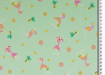 Baumwoll Jersey Glitzerdruck Flamingos auf Mint
